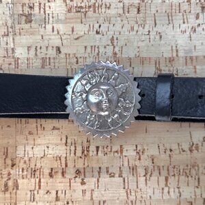 Black leather belt with sun buckle (Lg)